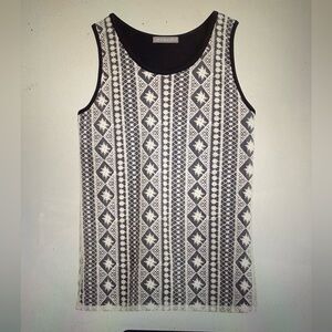 Loveappella - McKenna Lace Overlay Knit Tank Top - Size XL. Blue and off white